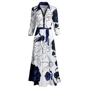 Blue & Black Floral Belted Shirt Dress - Women